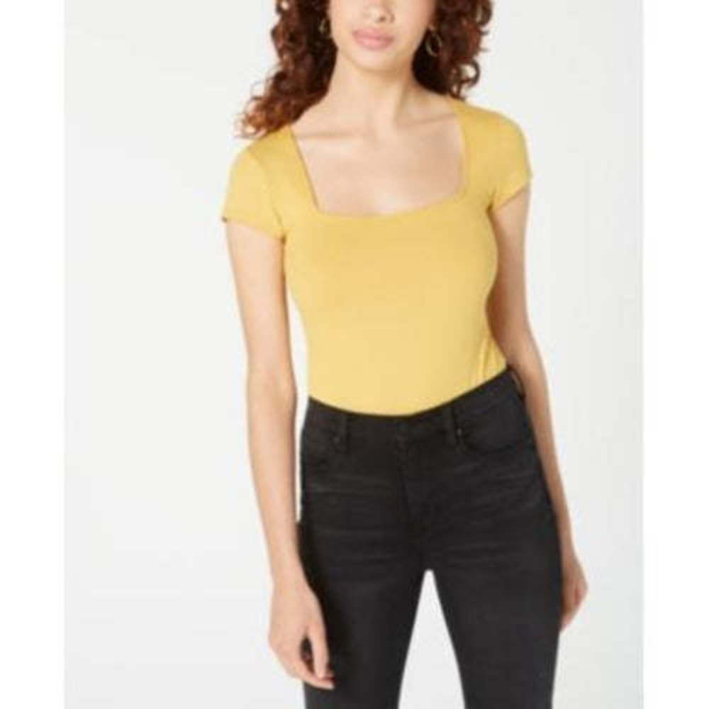 Polly Esther Juniors Square-Neck Bodysuit, Gold, Size M
